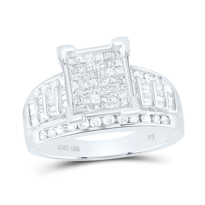 Sterling Silver Womens Princess Diamond Square Cluster Bridal Wedding Engagement Ring 1.00 Cttw 7 Daisy Joyeria