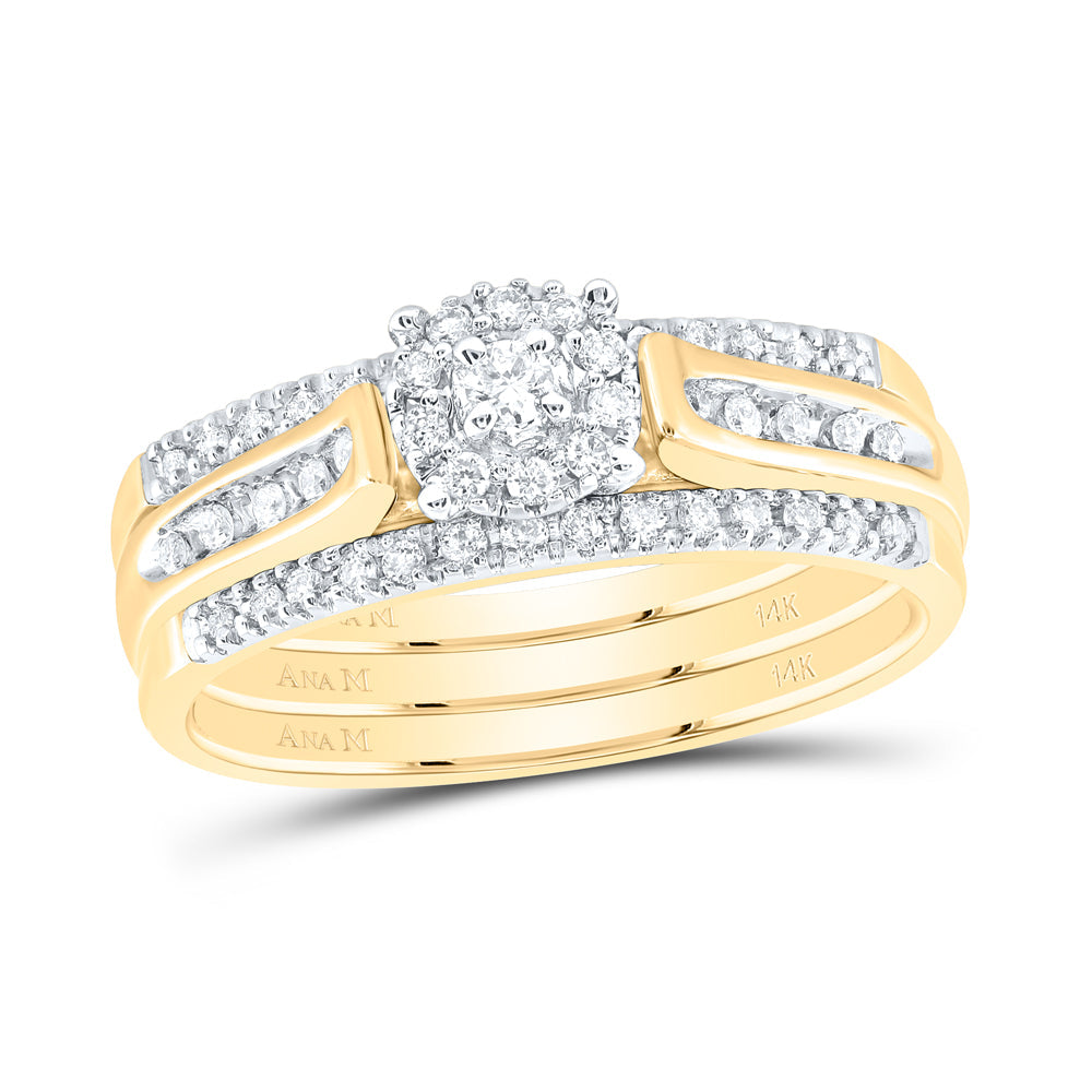 14kt Yellow Gold Womens Round Diamond 3-Piece Bridal Wedding Engagement Ring Band Set 1/4 Cttw 7 Daisy Joyeria