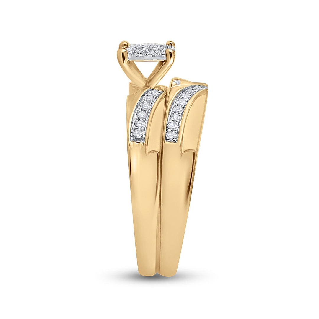 10kt Yellow Gold His Hers Round Diamond Cluster Matching Bridal Wedding Ring Band Set 1/2 Cttw 7 Daisy Joyeria