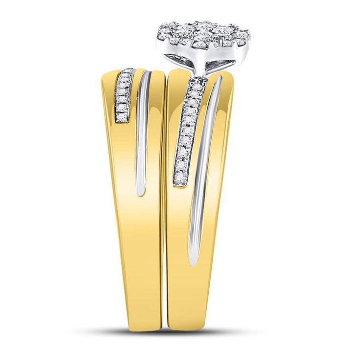10kt Yellow Gold His Hers Round Diamond Cluster Matching Bridal Wedding Ring Band Set 3/8 Cttw 7 Daisy Joyeria