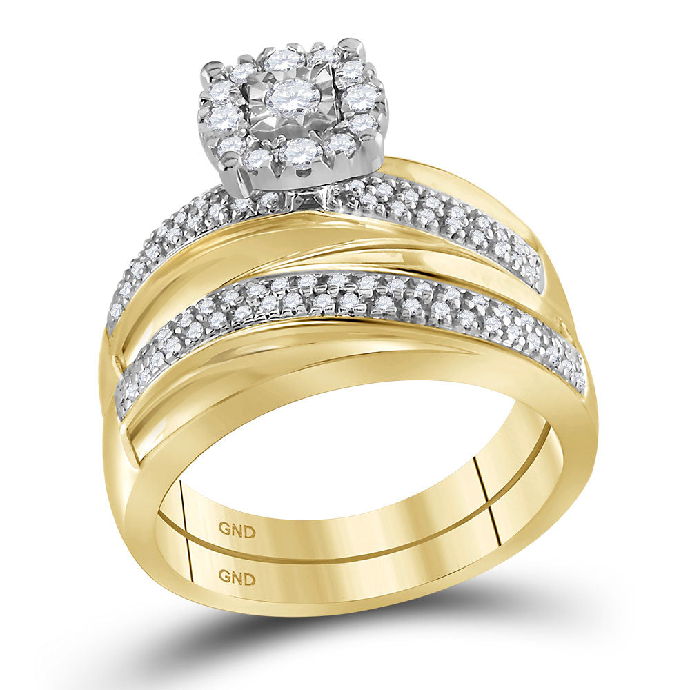 10kt Yellow Gold His Hers Round Diamond Solitaire Matching Bridal Wedding Ring Band Set 1/2 Cttw 7 Daisy Joyeria