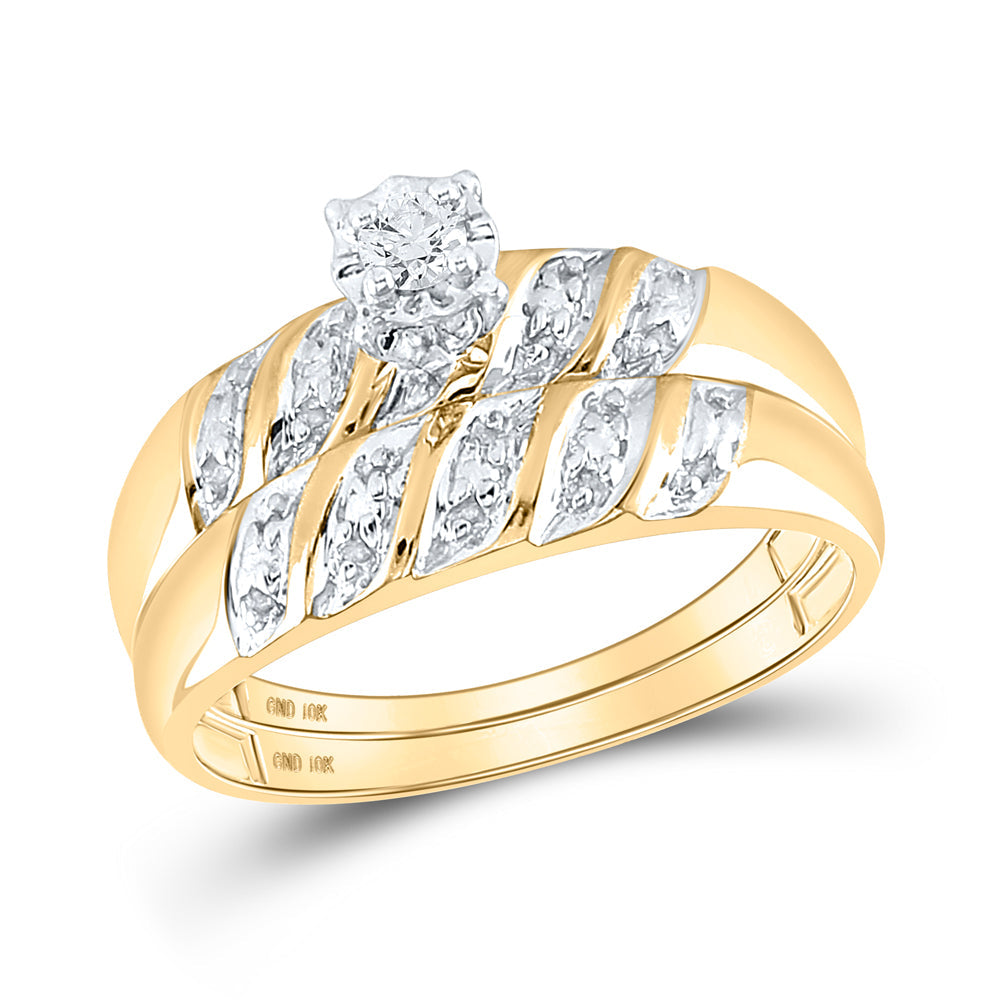 10kt Yellow Gold His Hers Round Diamond Solitaire Matching Bridal Wedding Ring Band Set 1/20 Cttw 7 Daisy Joyeria