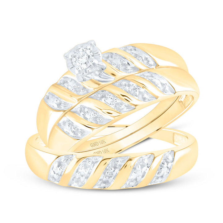 10kt Yellow Gold His Hers Round Diamond Solitaire Matching Bridal Wedding Ring Band Set 1/20 Cttw 7 Daisy Joyeria