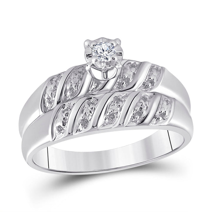 10kt White Gold His Hers Round Diamond Solitaire Matching Bridal Wedding Ring Band Set 1/20 Cttw 7 Daisy Joyeria