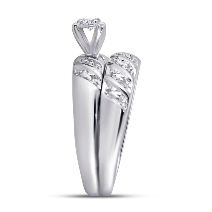 10kt White Gold His Hers Round Diamond Solitaire Matching Bridal Wedding Ring Band Set 1/20 Cttw 7 Daisy Joyeria