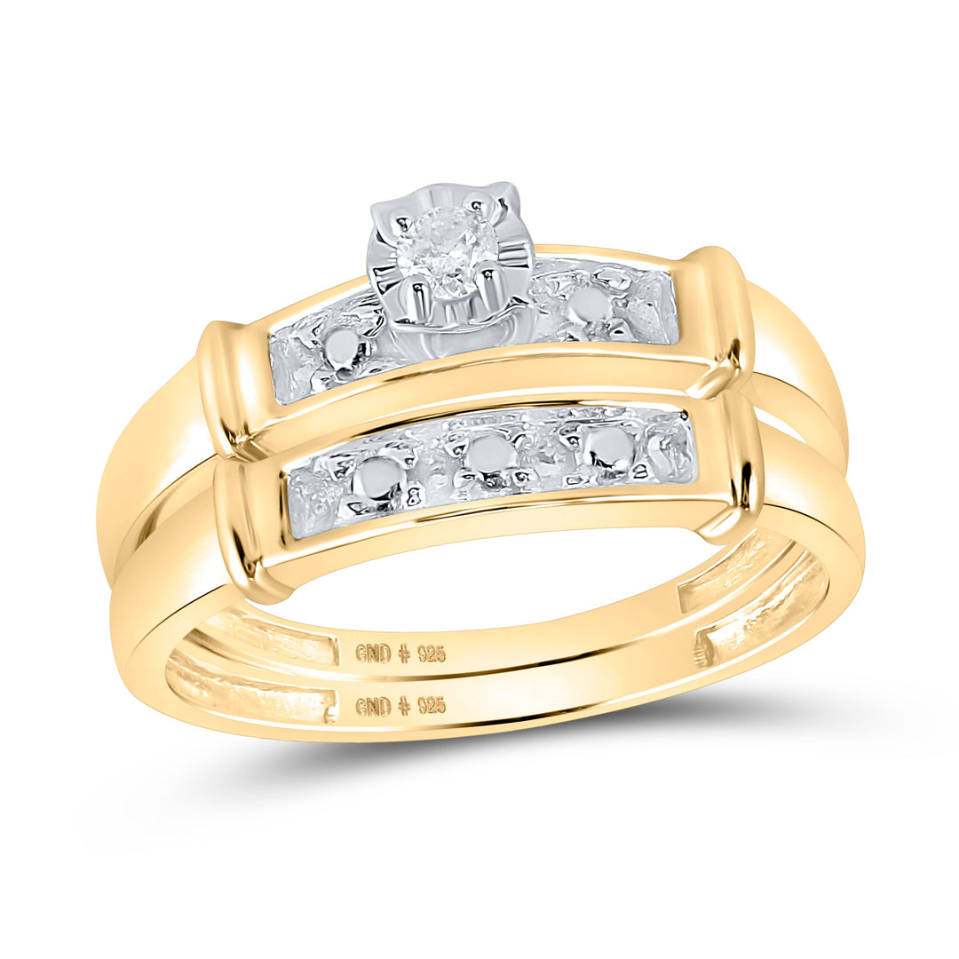 Sterling Silver His Hers Round Diamond Solitaire Matching Bridal Wedding Ring Band Set 1/12 Cttw 7 Daisy Joyeria