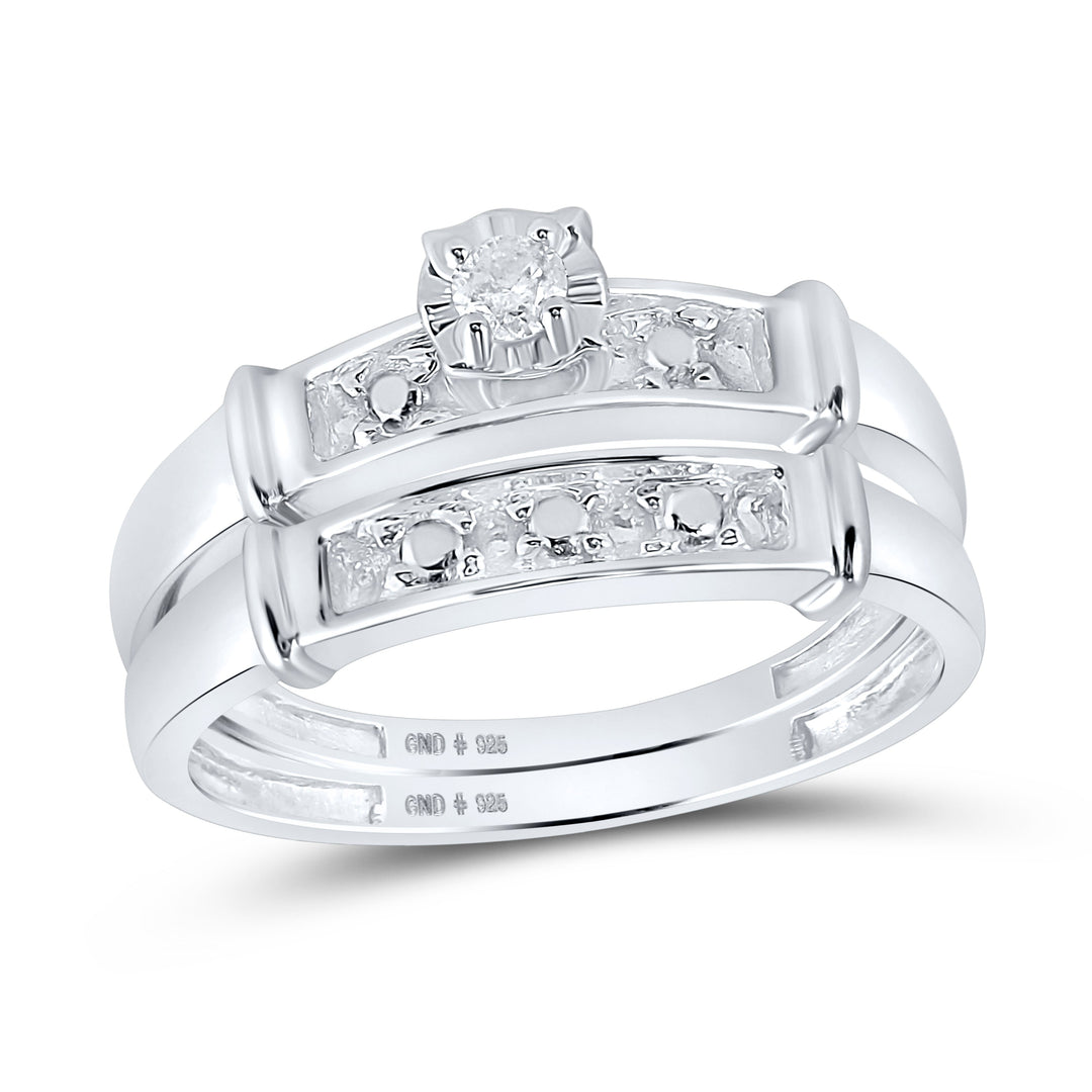 Sterling Silver His Hers Round Diamond Solitaire Matching Bridal Wedding Ring Band Set 1/12 Cttw 7 Daisy Joyeria