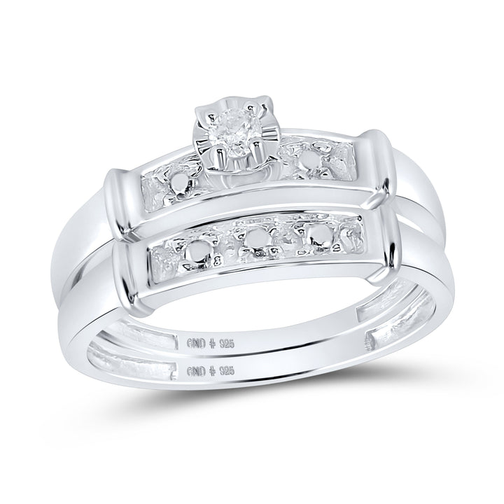 Sterling Silver His Hers Round Diamond Solitaire Matching Bridal Wedding Ring Band Set 1/12 Cttw 7 Daisy Joyeria
