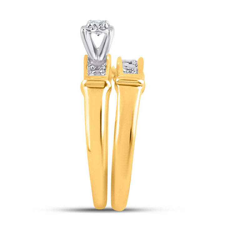 Sterling Silver His Hers Round Diamond Solitaire Matching Bridal Wedding Ring Band Set 1/12 Cttw 7 Daisy Joyeria