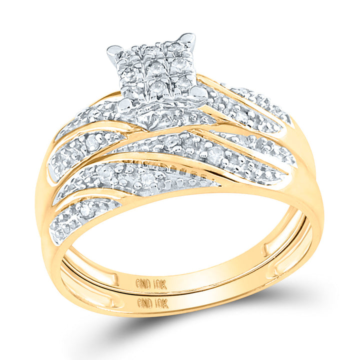 10kt Yellow Gold His Hers Round Diamond Cluster Matching Bridal Wedding Ring Band Set 1/3 Cttw 7 Daisy Joyeria