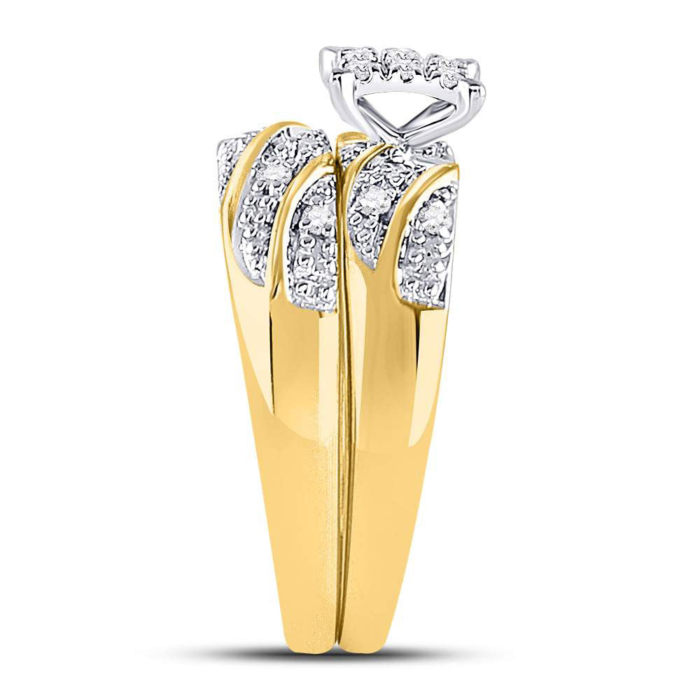 10kt Yellow Gold His Hers Round Diamond Cluster Matching Bridal Wedding Ring Band Set 1/3 Cttw 7 Daisy Joyeria