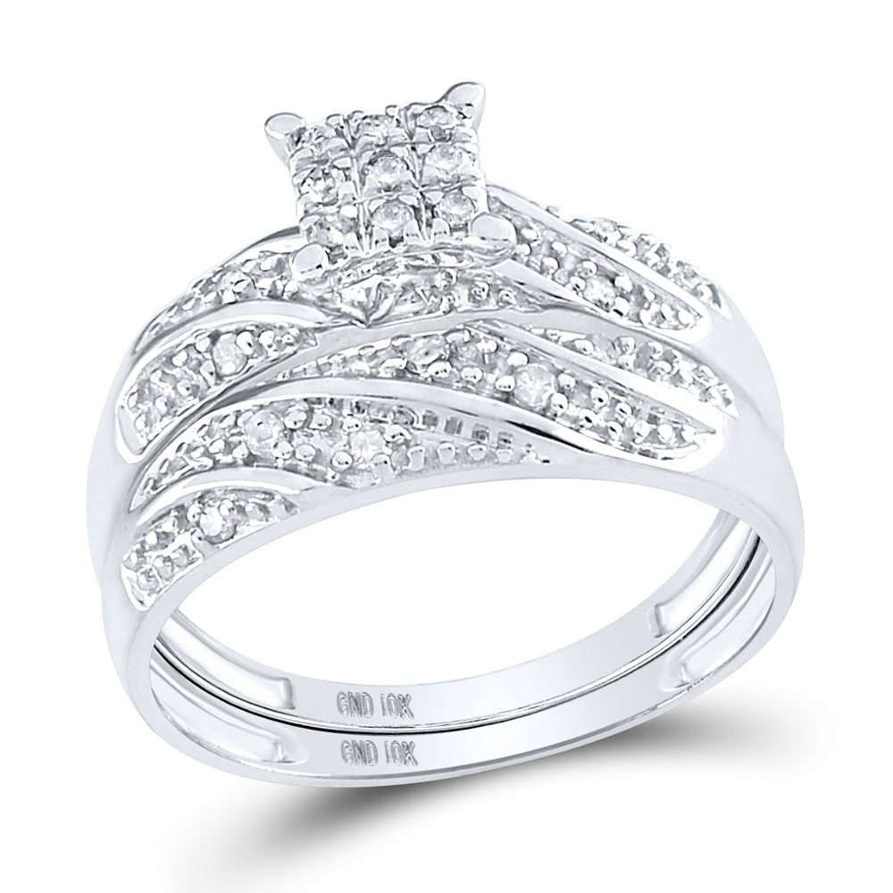 10k White Gold Diamond Cluster Womens Mens Matching Trio Wedding Engagement Bridal Ring Set 1/4 Cttw 7 Daisy Joyeria