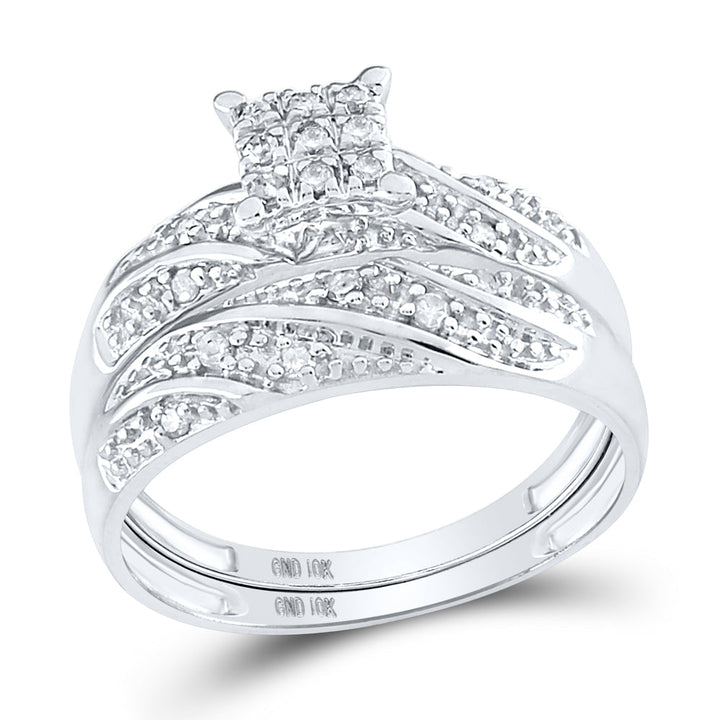10k White Gold Diamond Cluster Womens Mens Matching Trio Wedding Engagement Bridal Ring Set 1/4 Cttw 7 Daisy Joyeria