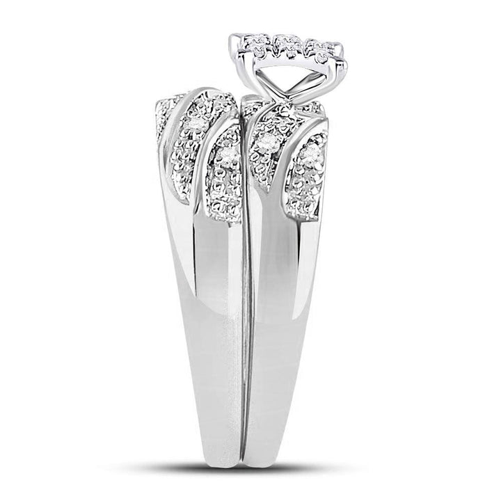 10k White Gold Diamond Cluster Womens Mens Matching Trio Wedding Engagement Bridal Ring Set 1/4 Cttw 7 Daisy Joyeria