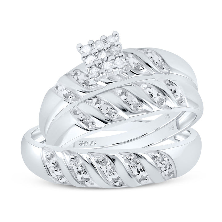 10kt White Gold His Hers Round Diamond Cluster Matching Bridal Wedding Ring Band Set 1/10 Cttw 7 Daisy Joyeria
