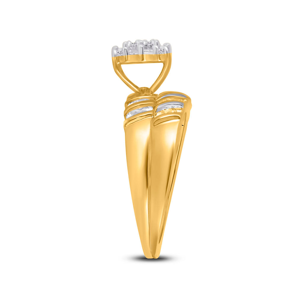 10kt Yellow Gold His Hers Round Diamond Cluster Matching Bridal Wedding Ring Band Set 1/10 Cttw 7 Daisy Joyeria