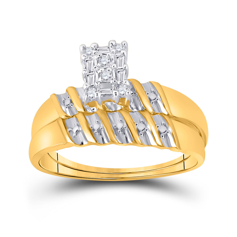 10kt Yellow Gold His Hers Round Diamond Cluster Matching Bridal Wedding Ring Band Set 1/10 Cttw 7 Daisy Joyeria