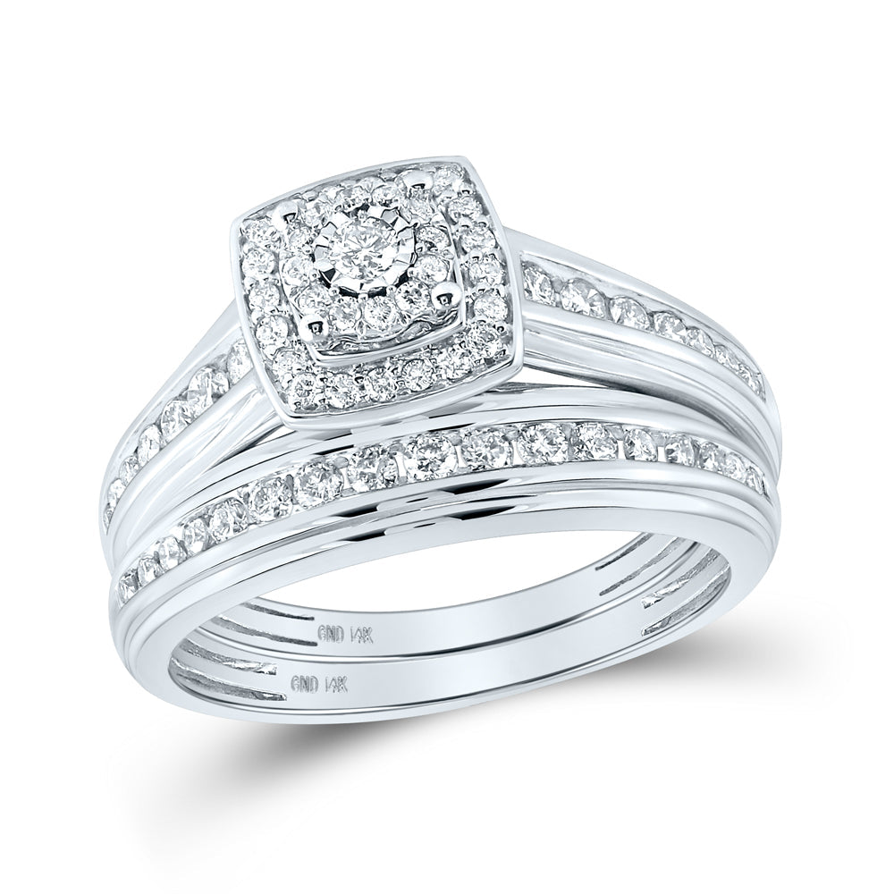 14kt White Gold His Hers Round Diamond Solitaire Matching Bridal Wedding Ring Band Set 7/8 Cttw 7 Daisy Joyeria