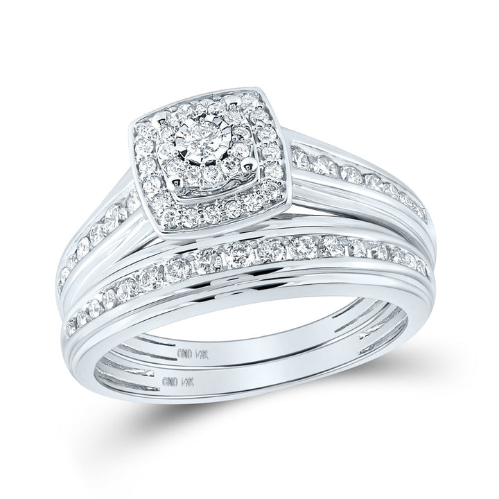 14kt White Gold His Hers Round Diamond Solitaire Matching Bridal Wedding Ring Band Set 7/8 Cttw 7 Daisy Joyeria