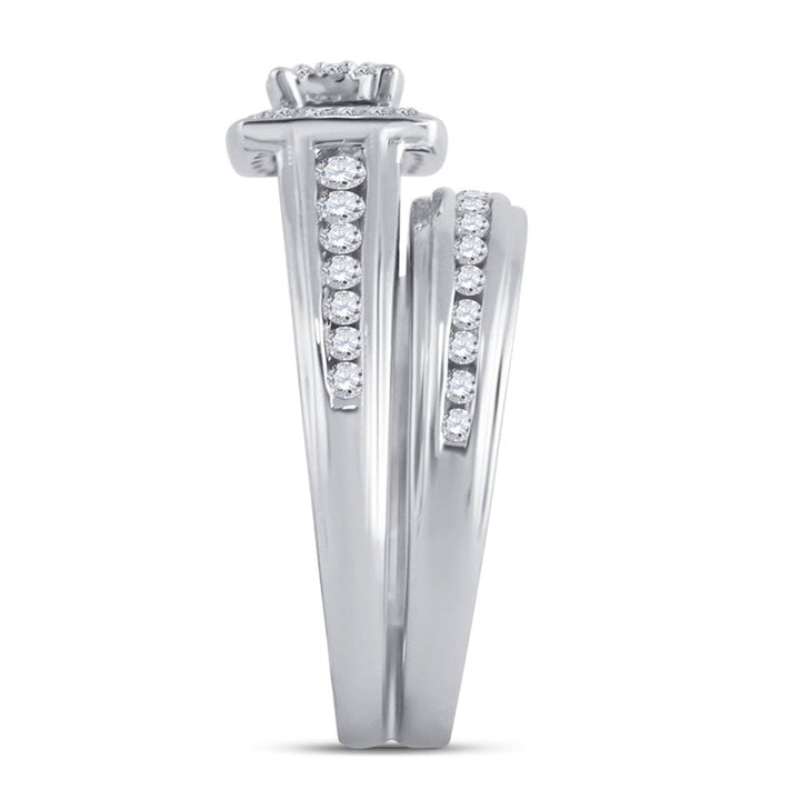 14kt White Gold His Hers Round Diamond Solitaire Matching Bridal Wedding Ring Band Set 7/8 Cttw 7 Daisy Joyeria