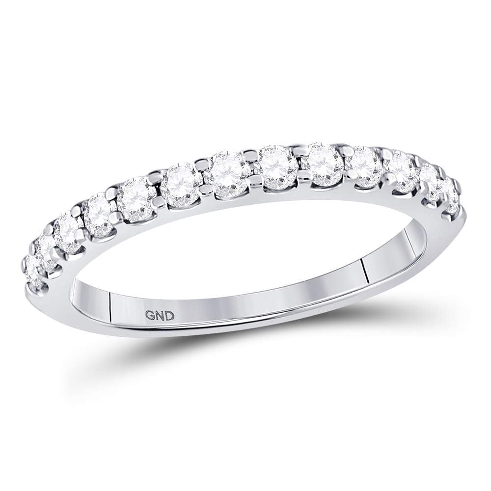 14kt White Gold Womens Round Diamond Single Row Machine-set Wedding Band 1/2 Cttw 7 Daisy Joyeria