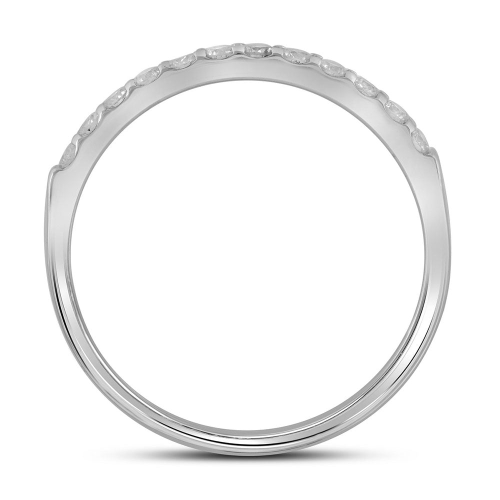 14kt White Gold Womens Round Pave-set Diamond Single Row Wedding Band 1/4 Cttw 7 Daisy Joyeria
