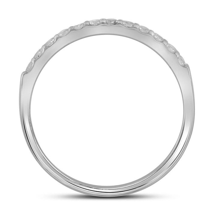 14kt White Gold Womens Round Pave-set Diamond Single Row Wedding Band 1/4 Cttw 7 Daisy Joyeria