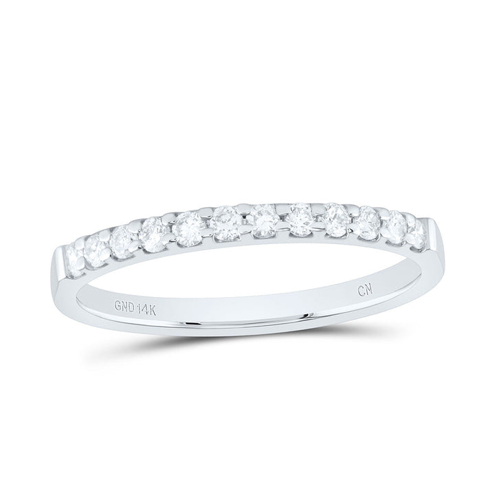 14kt White Gold Womens Round Pave-set Diamond Single Row Wedding Band 1/4 Cttw 7 Daisy Joyeria