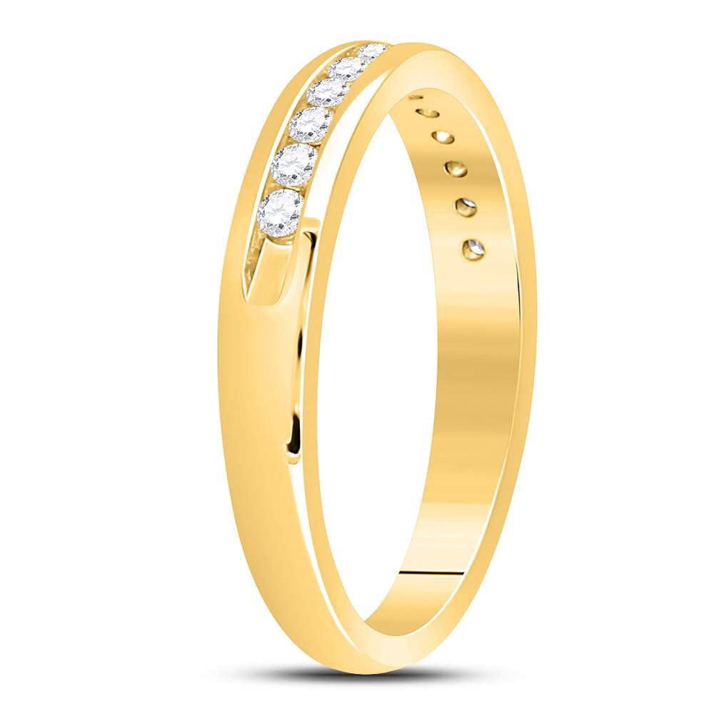 14kt Yellow Gold Womens Round Diamond Single Row Comfort Wedding Band 1/4 Cttw 7 Daisy Joyeria