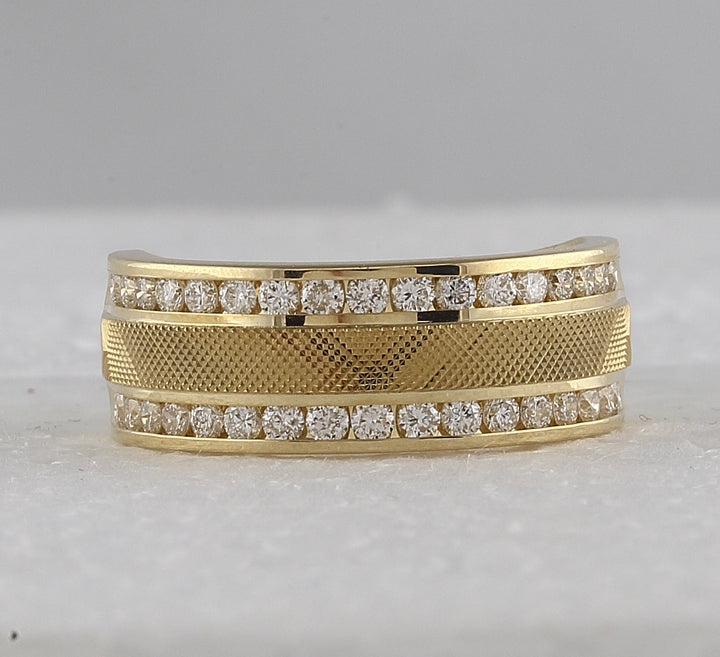 14kt Yellow Gold Mens Round Diamond Double Row Textured Wedding Band Ring 1.00 Cttw 10 Daisy Joyeria