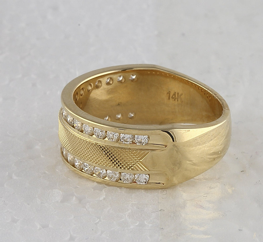 14kt Yellow Gold Mens Round Diamond Double Row Textured Wedding Band Ring 1.00 Cttw 10 Daisy Joyeria