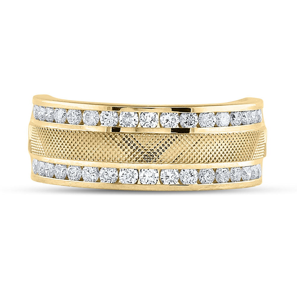 14kt Yellow Gold Mens Round Diamond Double Row Textured Wedding Band Ring 1.00 Cttw 10 Daisy Joyeria