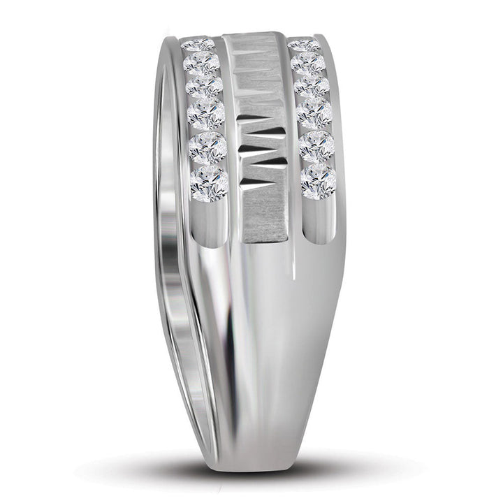 14kt White Gold Mens Round Channel-set Diamond Grecco Textured Double Row Wedding Band Ring 1.00 Cttw 10 Daisy Joyeria