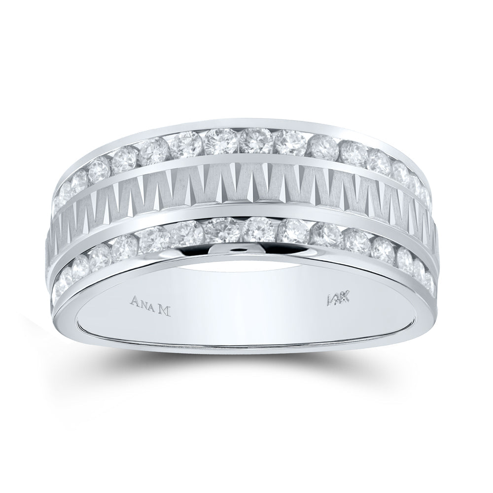 14kt White Gold Mens Round Channel-set Diamond Grecco Textured Double Row Wedding Band Ring 1.00 Cttw 10 Daisy Joyeria