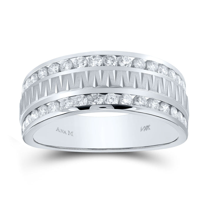 14kt White Gold Mens Round Channel-set Diamond Grecco Textured Double Row Wedding Band Ring 1.00 Cttw 10 Daisy Joyeria