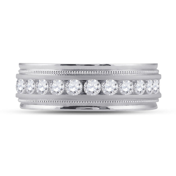 10kt White Gold Mens Round Diamond Wedding Milgrain Channel Set Band Ring 1.00 Cttw 10 Daisy Joyeria