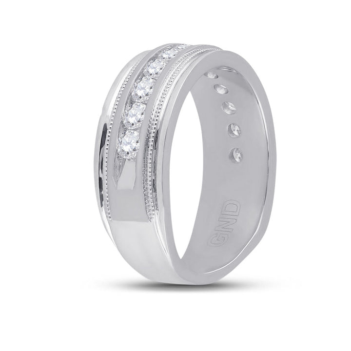 10kt White Gold Mens Round Diamond Wedding Milgrain Channel Set Band Ring 1.00 Cttw 10 Daisy Joyeria