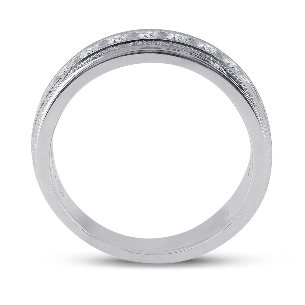 10kt White Gold Mens Round Diamond Wedding Milgrain Channel Set Band Ring 1.00 Cttw 10 Daisy Joyeria