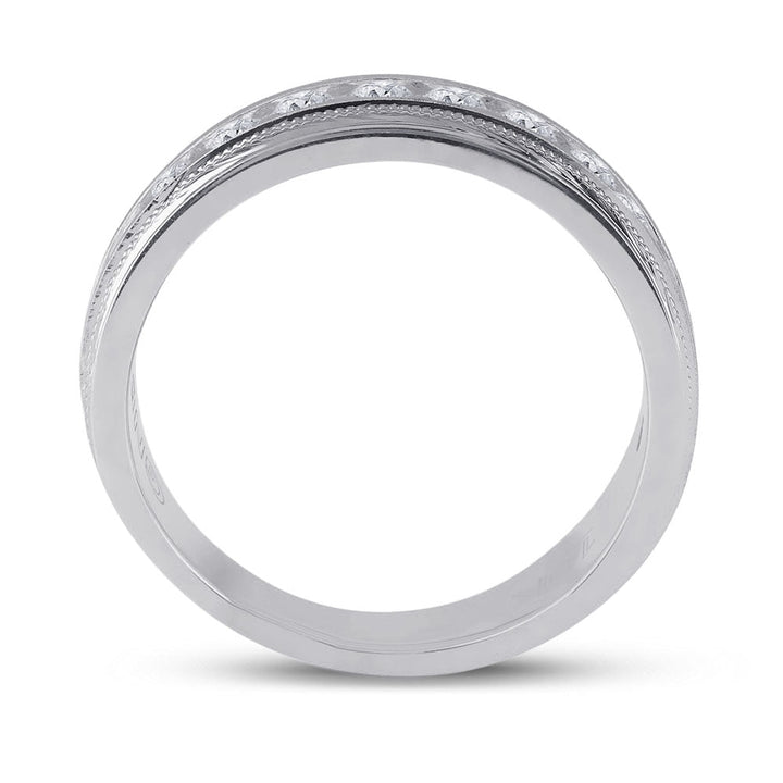 10kt White Gold Mens Round Diamond Wedding Milgrain Channel Set Band Ring 1.00 Cttw 10 Daisy Joyeria