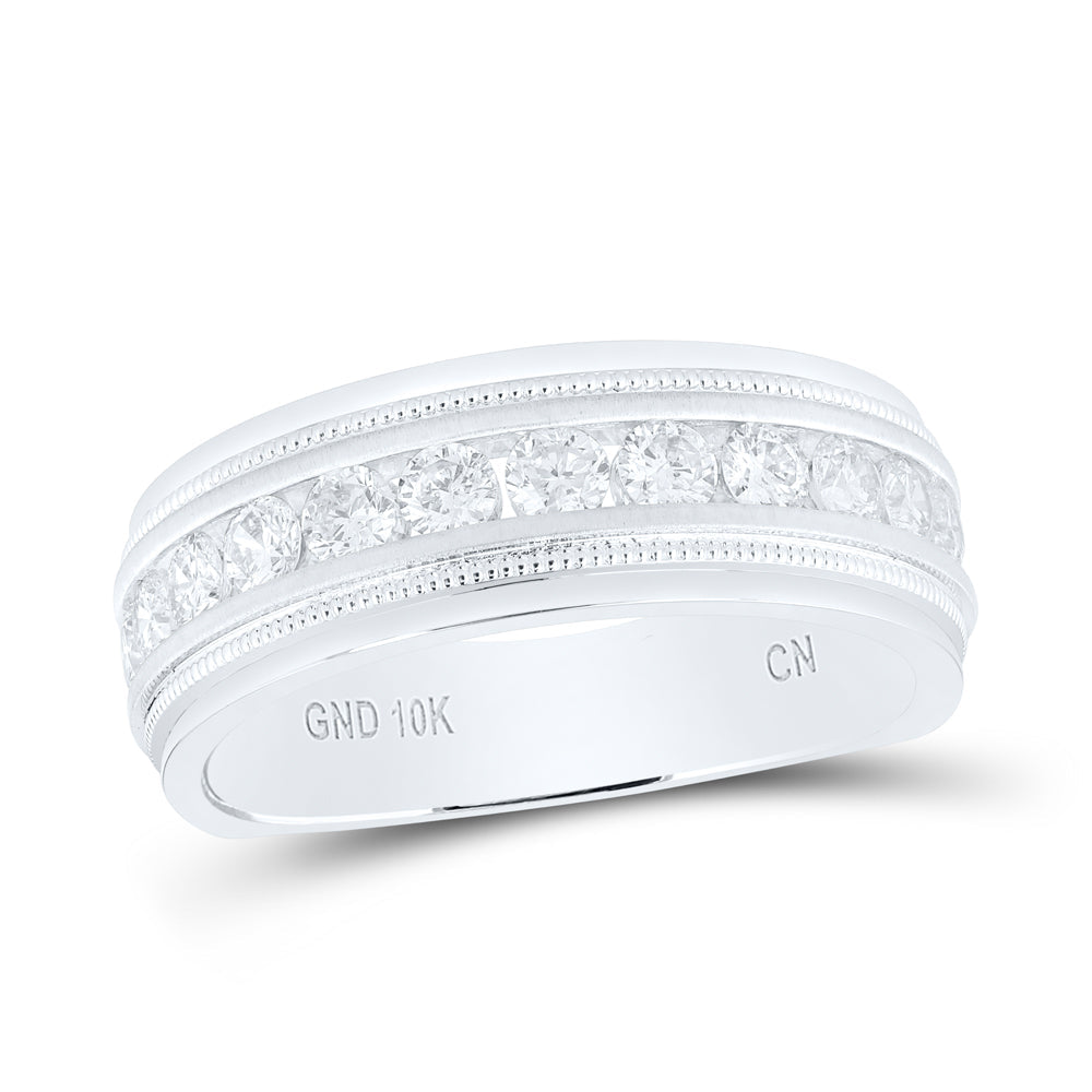 10kt White Gold Mens Round Diamond Wedding Milgrain Channel Set Band Ring 1.00 Cttw 10 Daisy Joyeria