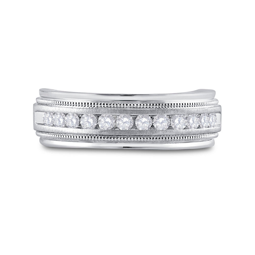 10kt White Gold Mens Round Channel-set Diamond Milgrain Edge Wedding Band Ring 1/2 Cttw 10 Daisy Joyeria