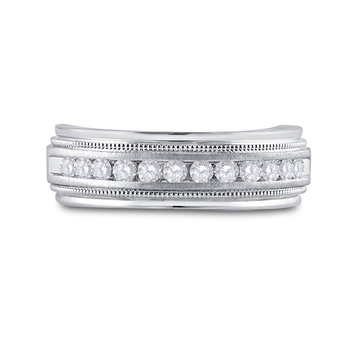 10kt White Gold Mens Round Channel-set Diamond Milgrain Edge Wedding Band Ring 1/2 Cttw 10 Daisy Joyeria