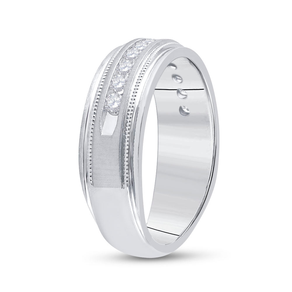 10kt White Gold Mens Round Channel-set Diamond Milgrain Edge Wedding Band Ring 1/2 Cttw 10 Daisy Joyeria