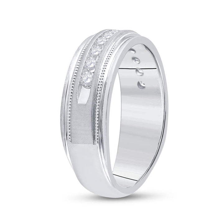 10kt White Gold Mens Round Channel-set Diamond Milgrain Edge Wedding Band Ring 1/2 Cttw 10 Daisy Joyeria