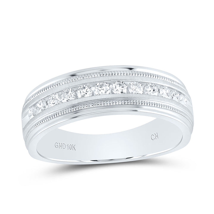 10kt White Gold Mens Round Channel-set Diamond Milgrain Edge Wedding Band Ring 1/2 Cttw 10 Daisy Joyeria