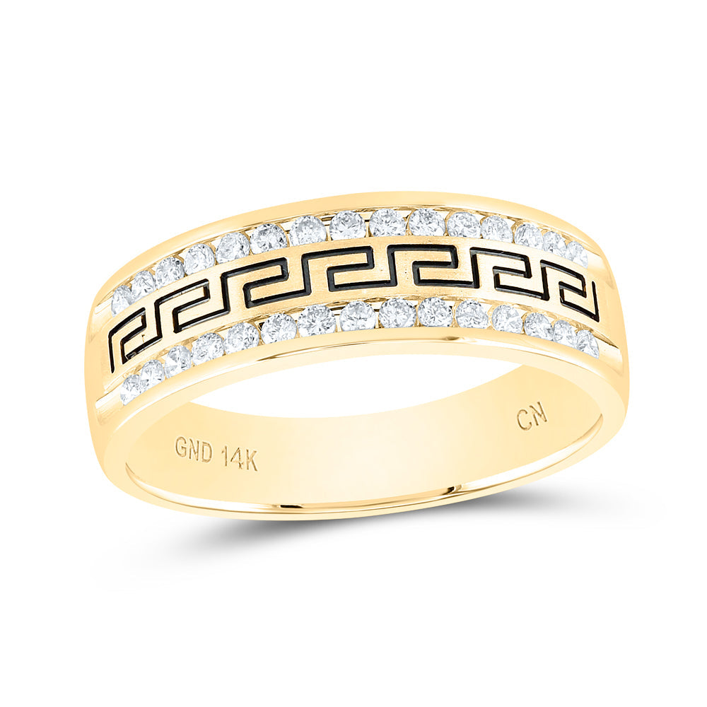 14kt Yellow Gold Mens Round Diamond Wedding Grecco Band Ring 1/2 Cttw 10 Daisy Joyeria