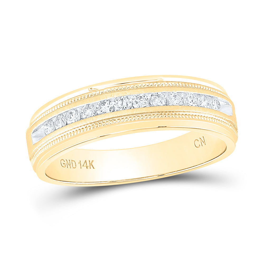 14kt Yellow Gold Mens Machine Set Round Diamond Wedding Channel Band Ring 1/4 Cttw 10 Daisy Joyeria