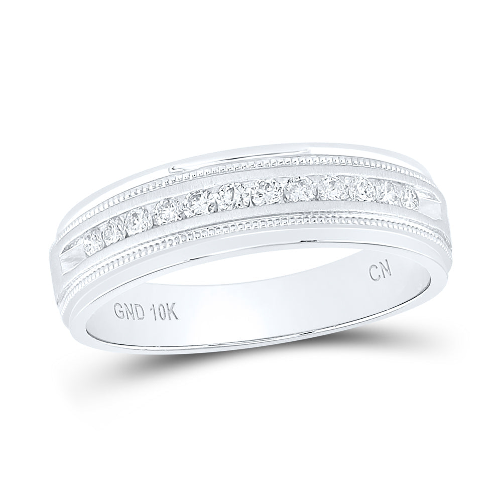 10kt White Gold Mens Machine Set Round Diamond Wedding Channel Band Ring 1/4 Cttw 10 Daisy Joyeria