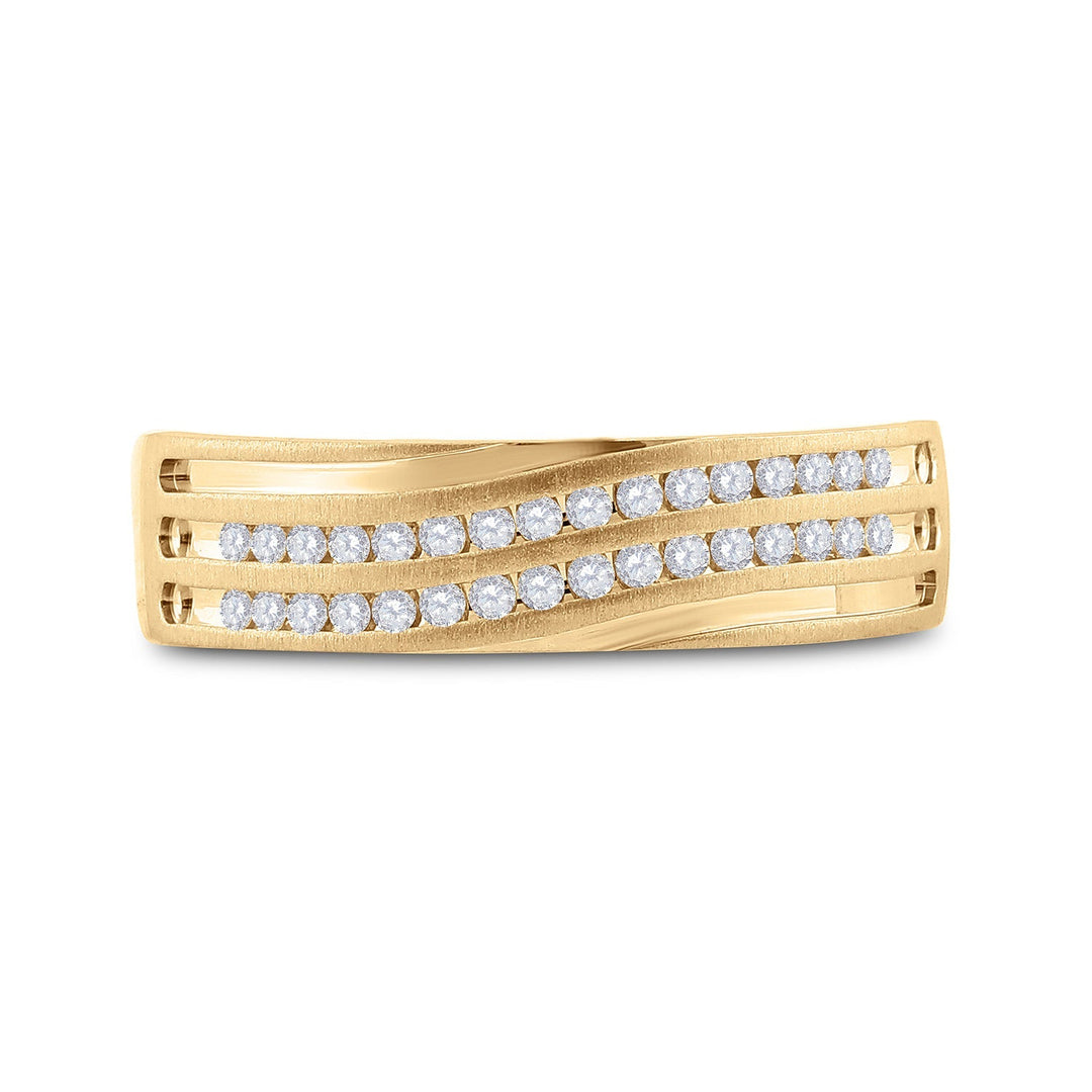 10kt Yellow Gold Mens Round Diamond 2-Row Wedding Anniversary Band Ring 1/4 Cttw 10 Daisy Joyeria