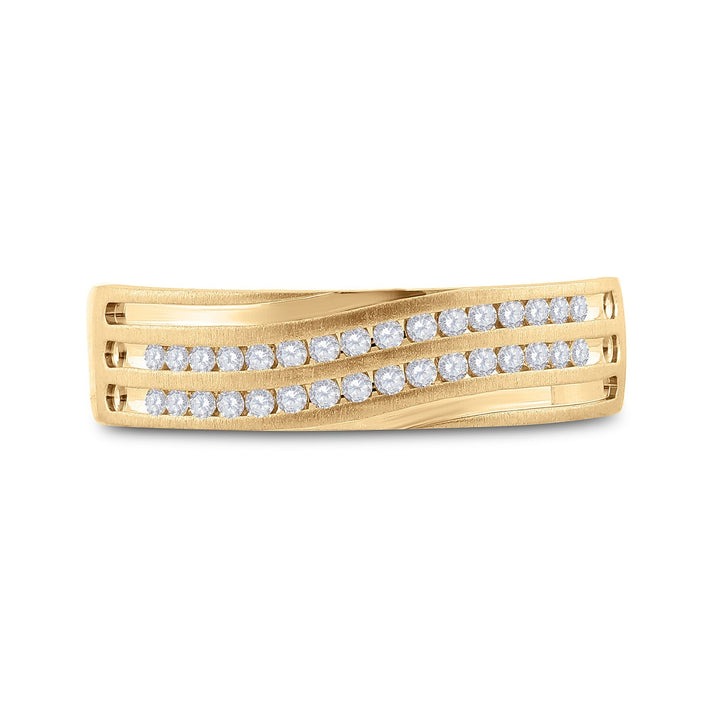 10kt Yellow Gold Mens Round Diamond 2-Row Wedding Anniversary Band Ring 1/4 Cttw 10 Daisy Joyeria